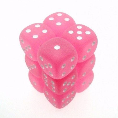 Set 12 dadi D6 16mm Frosted (bianco/rosa) CHXLE563