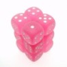 Set 12 dadi D6 16mm Frosted (bianco/rosa) CHXLE563