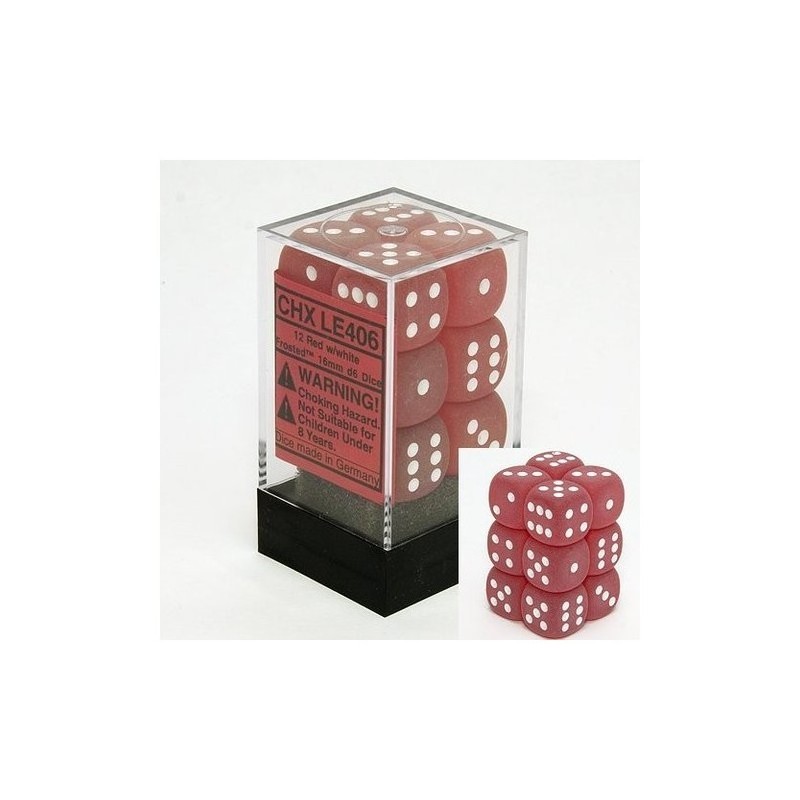 Set 12 dadi D6 16mm Frosted (bianco/rosso) CHXLE406 - accessorio per giochi