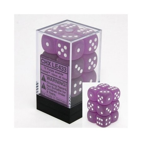 Set 12 dadi D6 16mm Frosted (bianco/viola) CHXLE433
