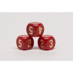 Dado d6 16mm legno rosso numeri arabi (1-2-3-3-4-5)