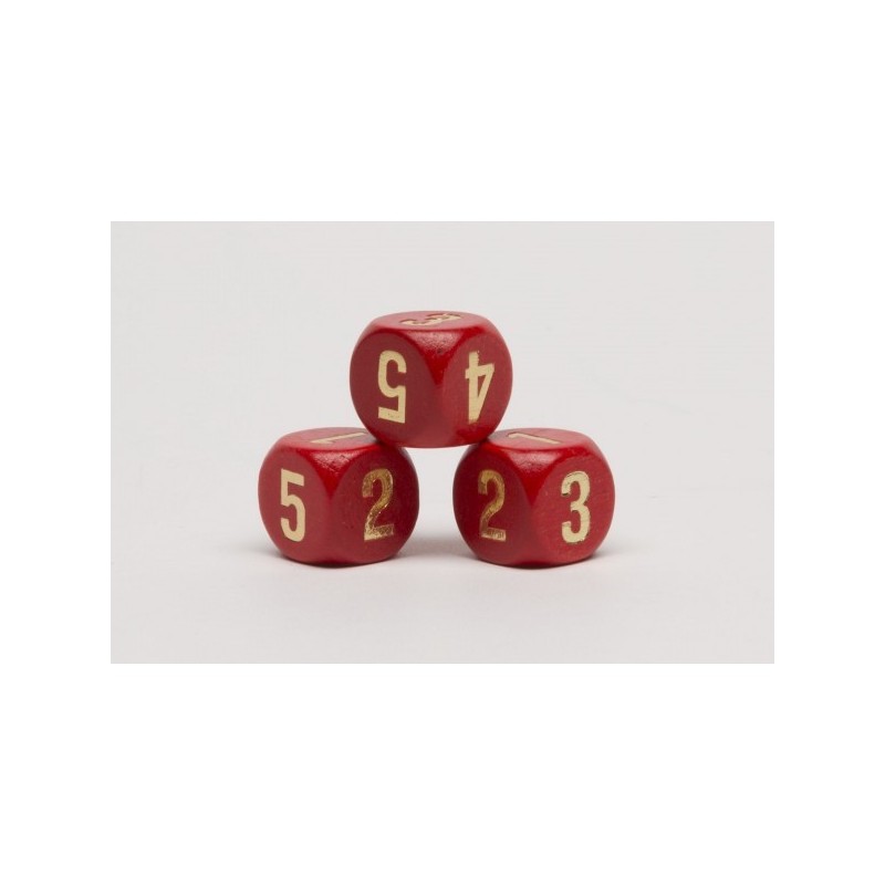 Dado d6 16mm legno rosso numeri arabi (1-2-3-3-4-5) - accessorio per giochi