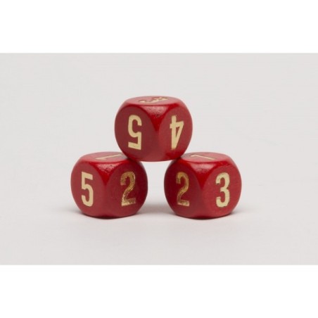 Dado d6 16mm legno rosso numeri arabi (1-2-3-3-4-5)