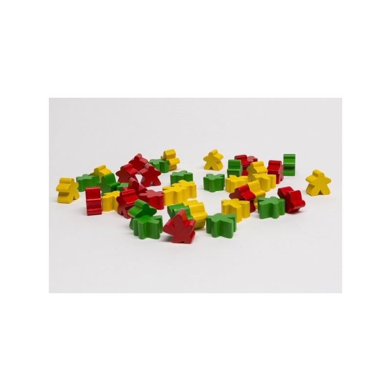 Set 36 Meeples in tre colori (Giallo, Rosso, Verde) - accessorio per giochi