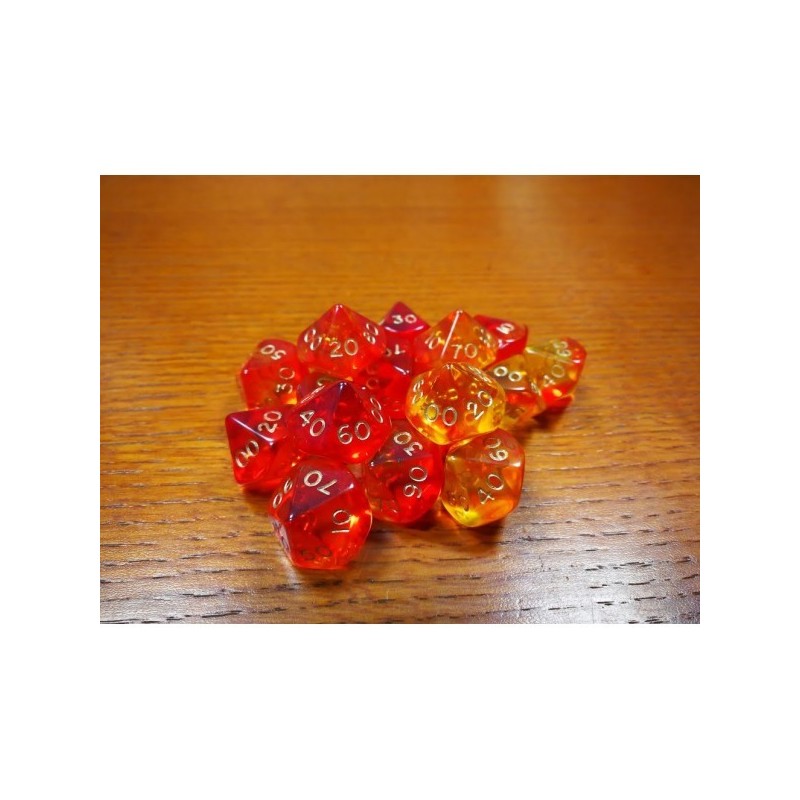 Dado a 10 facce (percentuale 00-90) trasparente rosso-giallo - accessorio per giochi