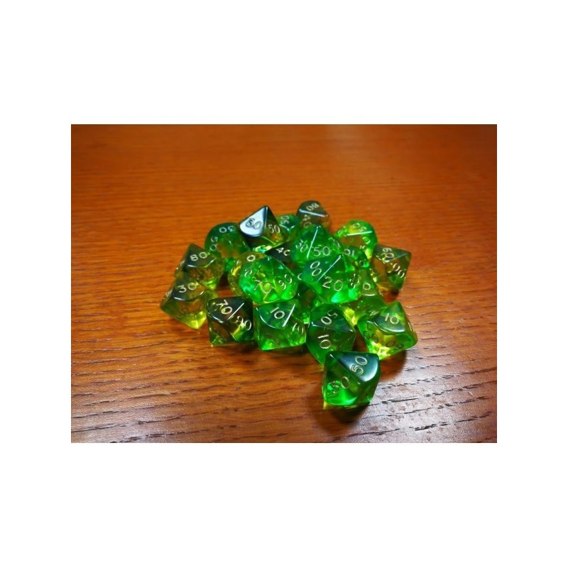 Dado a 10 facce (percentuale 00-90) trasparente verde-giallo - accessorio per giochi