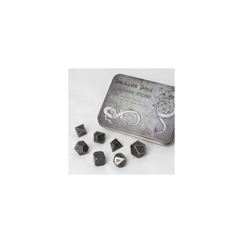 Set 7 dadi metallo (Metal Dice Set - Antique Silver) - 91737 - accessorio per giochi